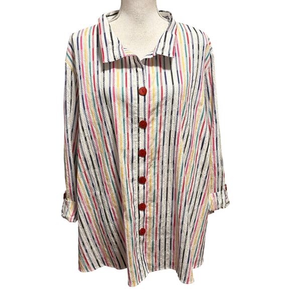 Ali Miles Plus Size 3X Striped Button Front Top Blouse Colorful Rainbow - Picture 1 of 5